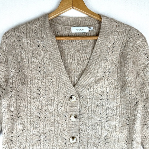 Greylin Button Down  V-Neck Cable Knit Cardigan Sweater Classic Office Preppy - Picture 2 of 8